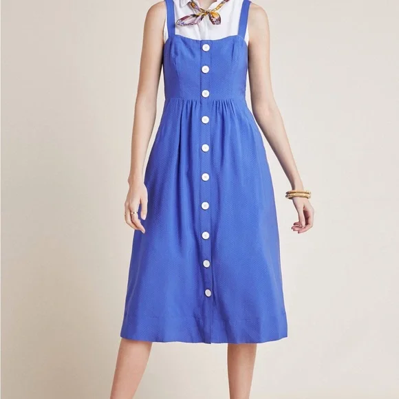 Anthology Maeve Blue Midi Sundress Size 0 Adjustable Straps Pockets - Picture 5 of 8